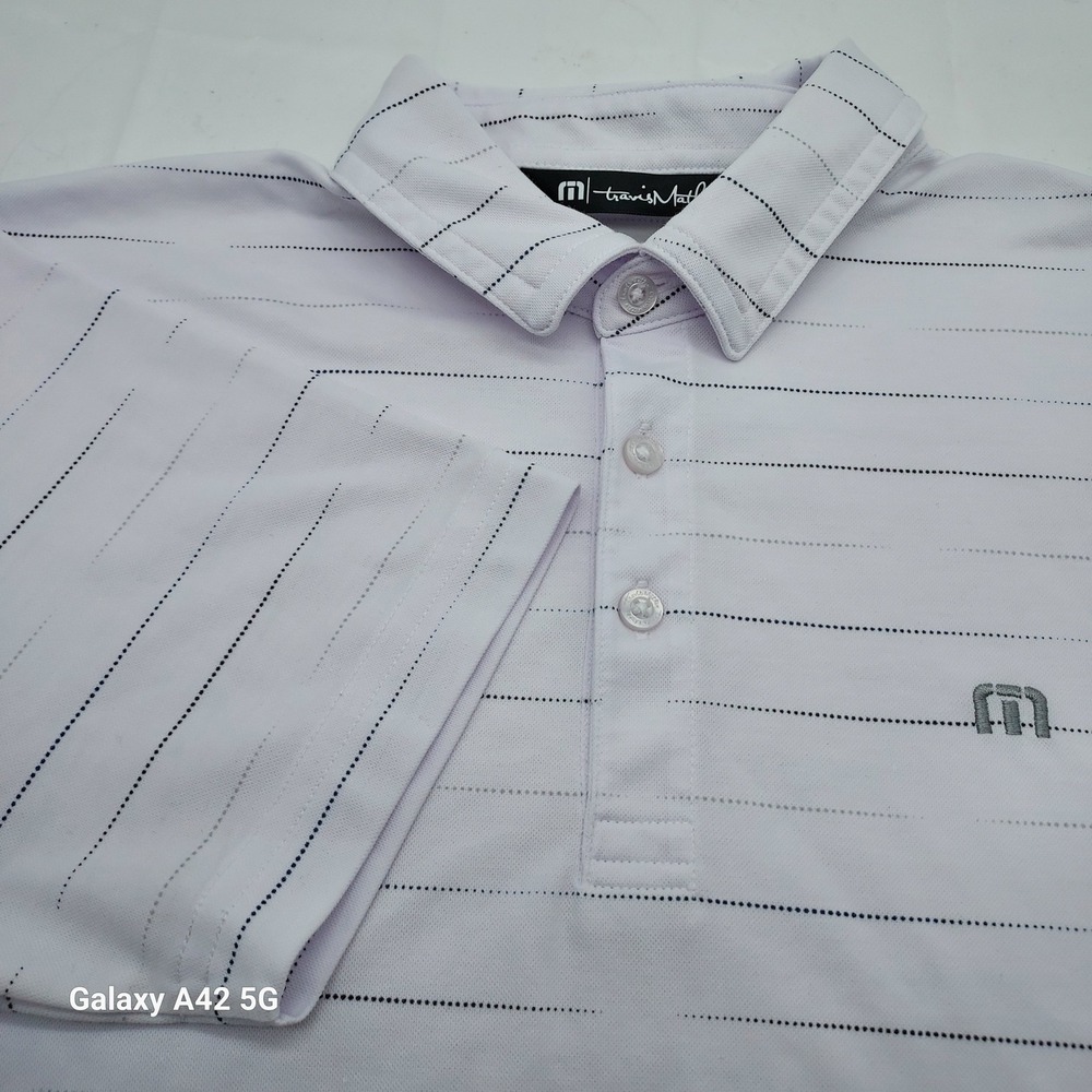 TravisMathew Men's White‎ Striped Polo Golf Shirt Size S